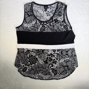 Worthington Woman Top White Black Lace‎ Sleeveless Hi-Lo Petites XL Whimsigoth